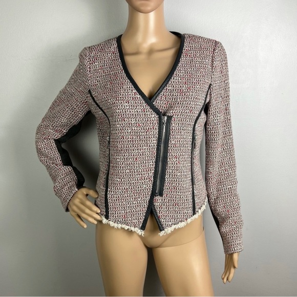 NEW REBECCA TAYLOR LEATHER TRIM TWEED JACKET - Picture 2 of 8